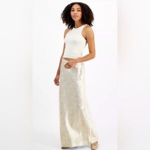 Tinseltown silky sleek sexy Y2K look leopard print maxi slip skirt picot trim XS